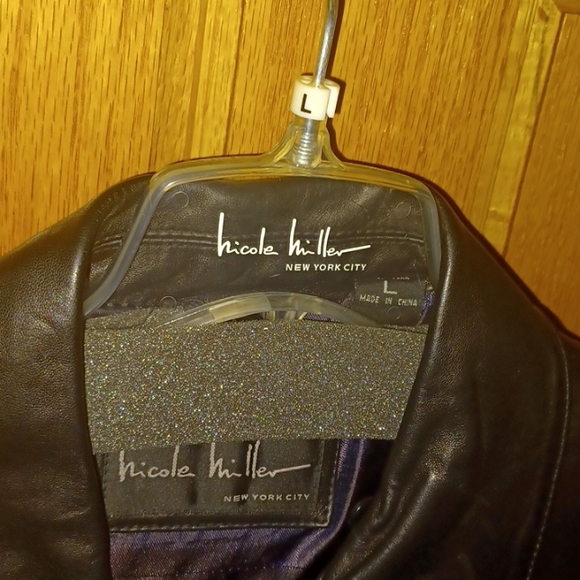 💯Nicole Miller Black Genuine Leather Jacket Sz. L (12-14) - Picture 2 of 9